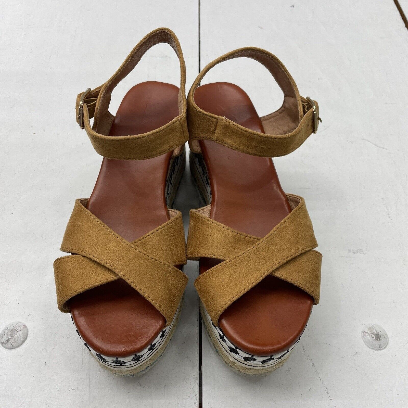Unbranded Brown Multicolor Boho Wedge Sandals Crisscross Strap Womens -  beyond exchange