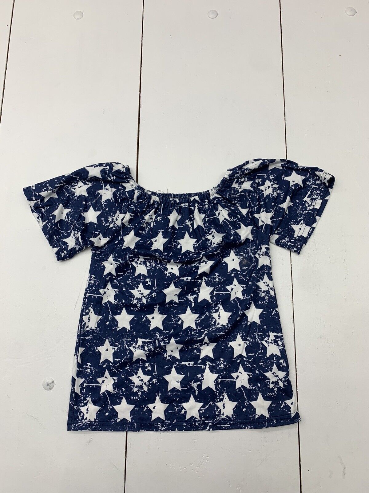 Girls Blue White Star Pattern Short Sleeve Shirt Size 10-12