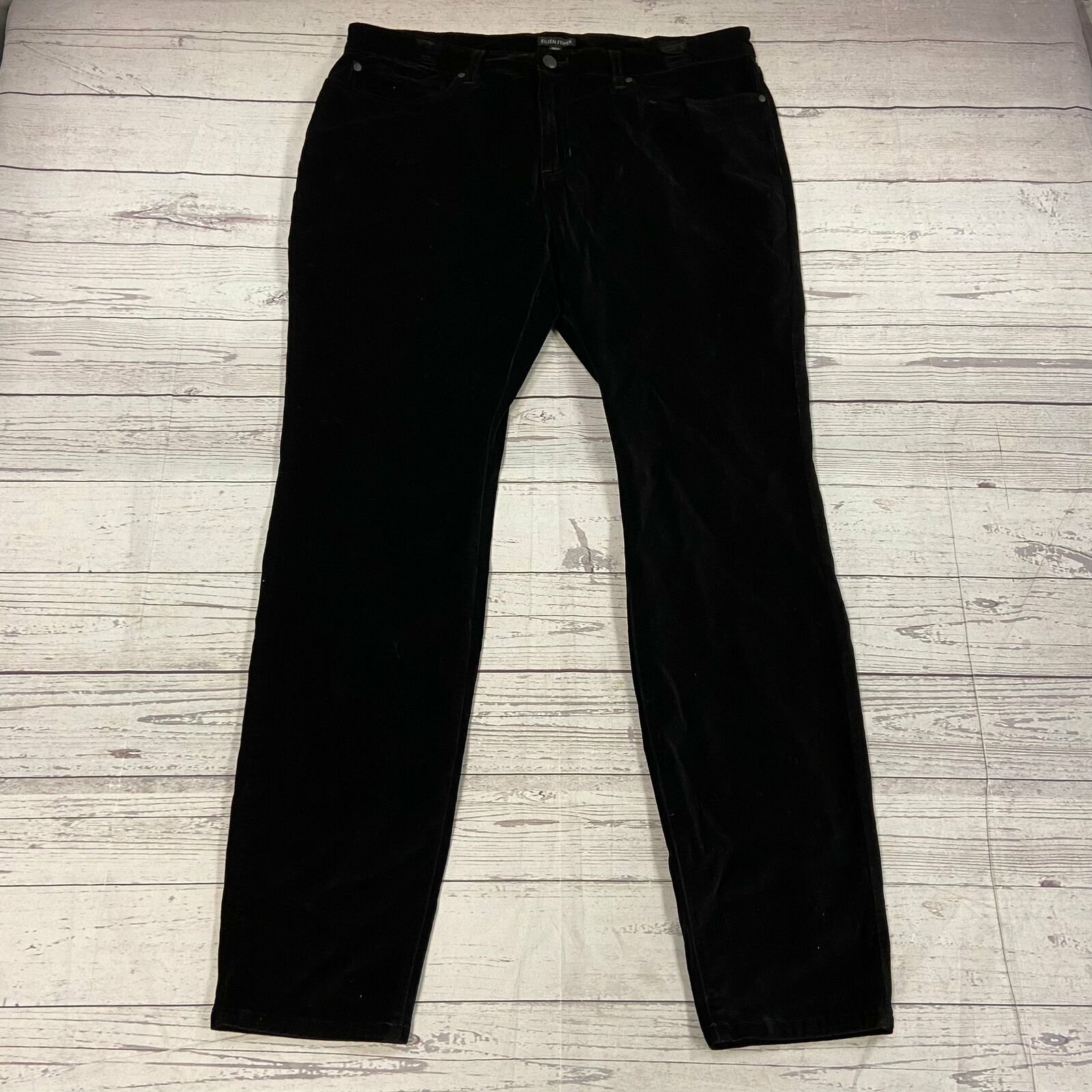 Eileen Fisher Black Velvet Ankle Skinny Pants Jeans Women Size 14