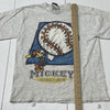 Vintage Disney Mickey Baseball Graphic Gray Short Sleeve T-Shirt Youth Size M