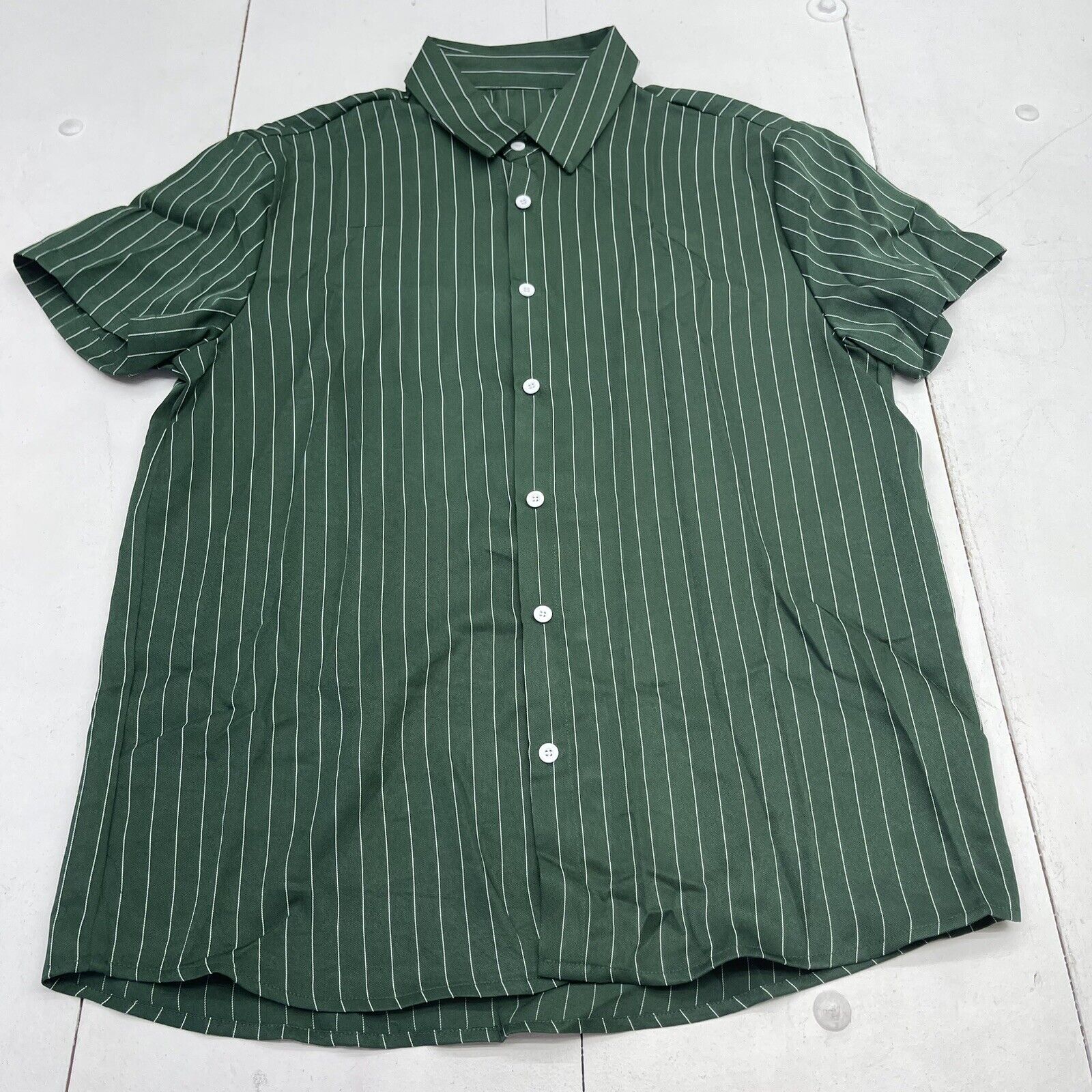 SHEIN Green Stripe Button Front Short Sleeve Mens Size XXL New