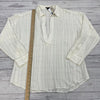 Ann Taylor White Silver Thread Stripe Long Sleeve Blouse Shirt Women Size L New*