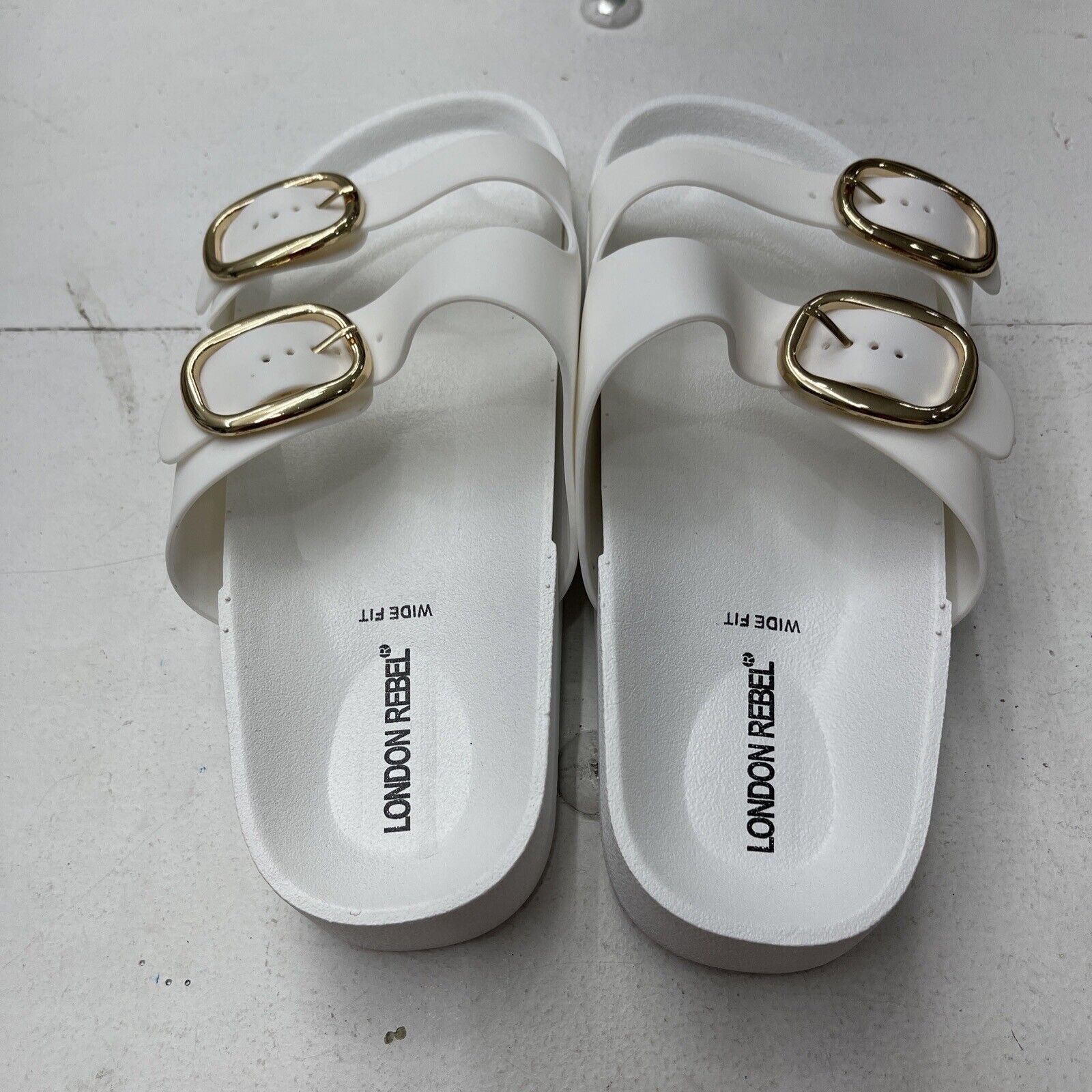 ASOS London Rebel White Double Buckle Footbed Sandals Women's Size 8 N -  beyond exchange