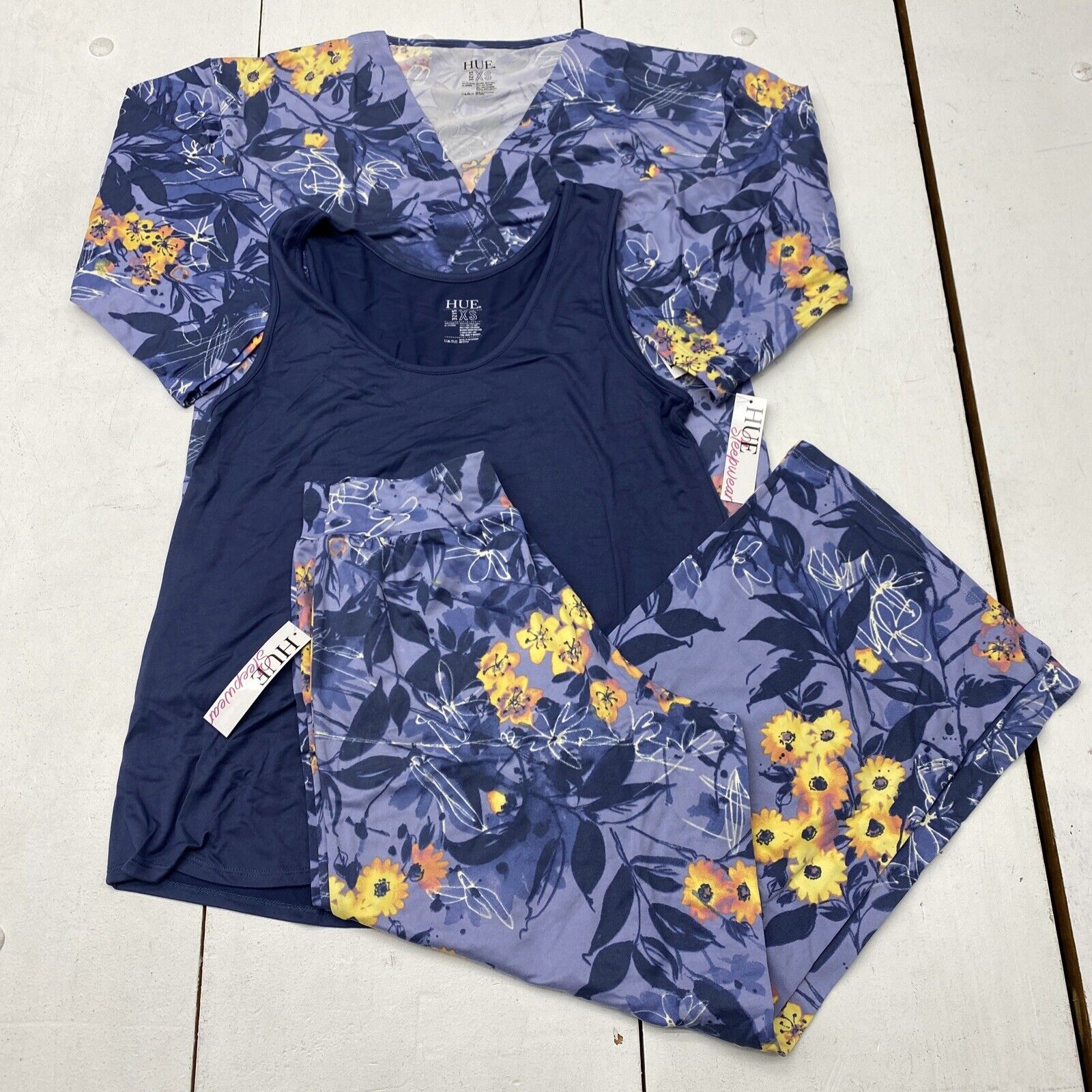 HUE Trinity 3-piece Capri Pajama Set Blue Indigo Womens Size