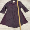 Free People Eggplant 3/4 Sleeve Button Up Lace Tunic Shirt Women Size 12 NEW
