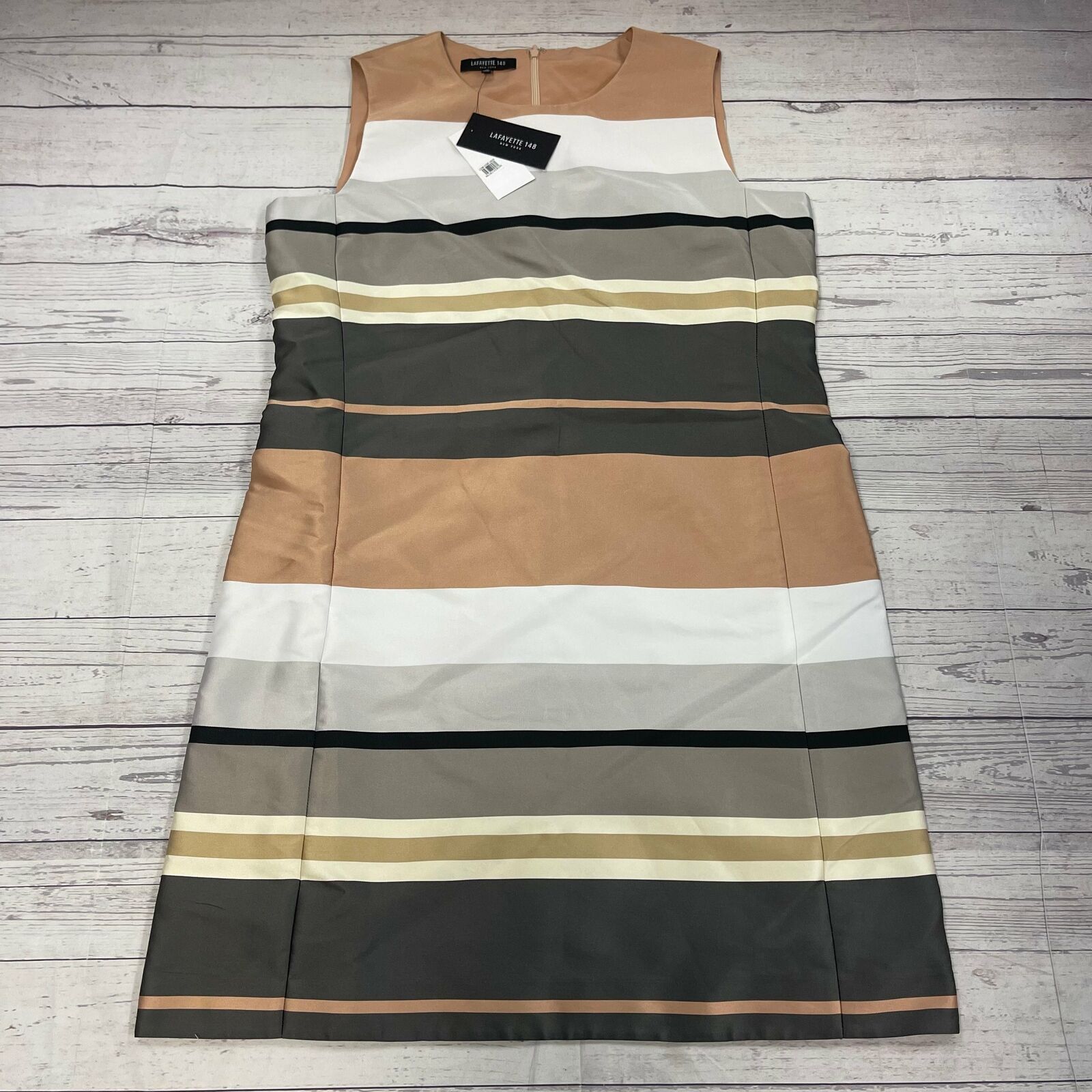 Lafayette 148 Twiggy Sleeveless Multi Striped Shift Dress Women’s Size 14 New