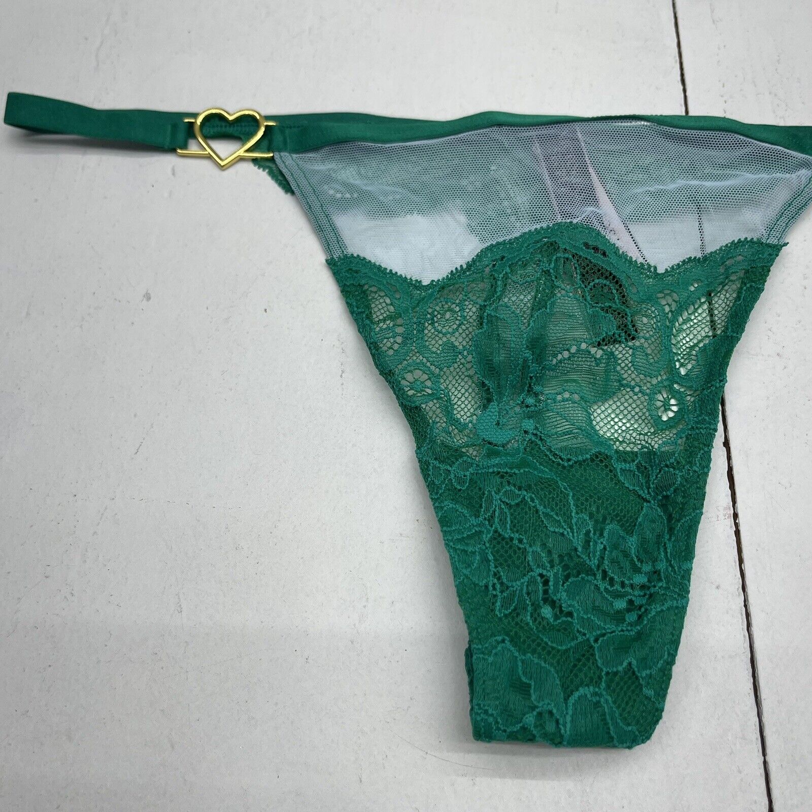 Victoria Secret Green Lace Mesh Thong Women's Size Large New