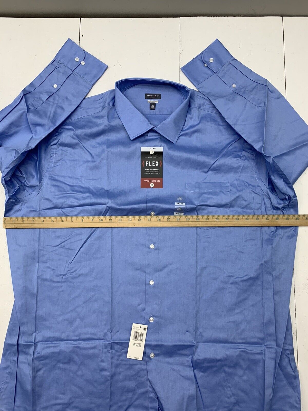 Van Heusen Euro Check Long Sleeve Business Shirt Blue