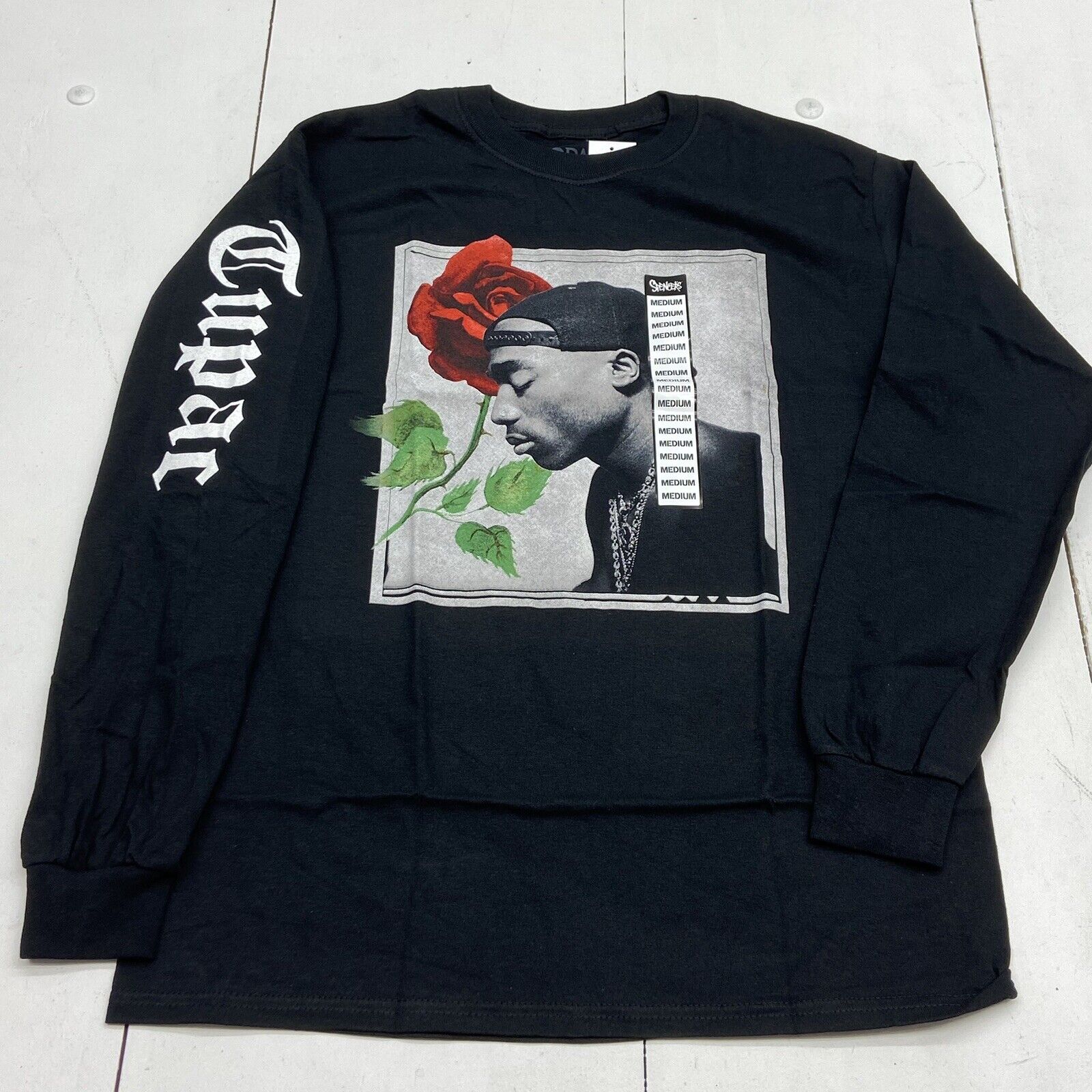 Tupac 2 Pac Black Rap Rose Graphic Long Sleeve T-Shirt Adult Size M NEW