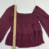 Paper Crane Maroon Smocked Baby Doll Long Sleeve Blouse Women’s Size Small New