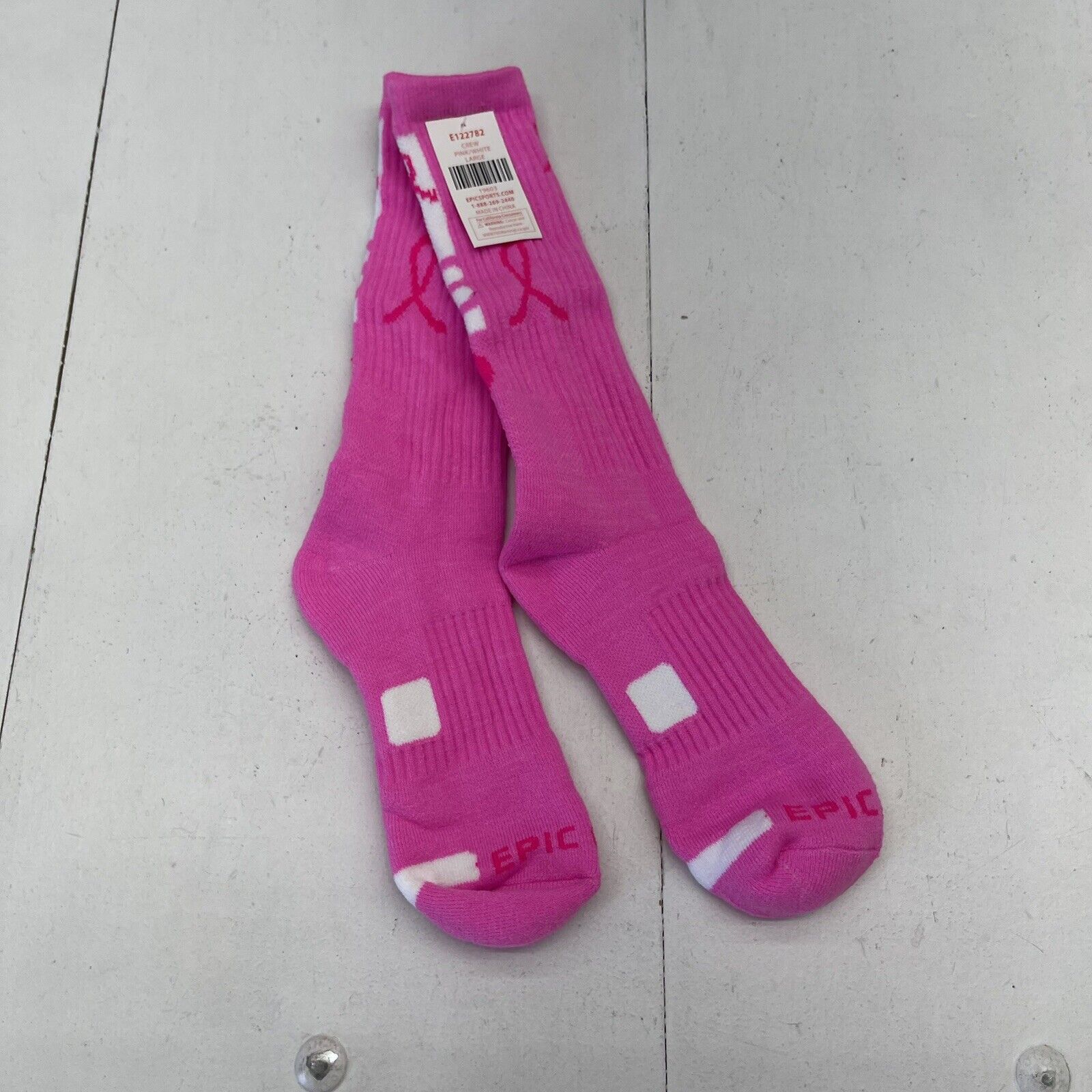 Epic Sports Pink Breast Cancer Crew Socks Youth Size Large New