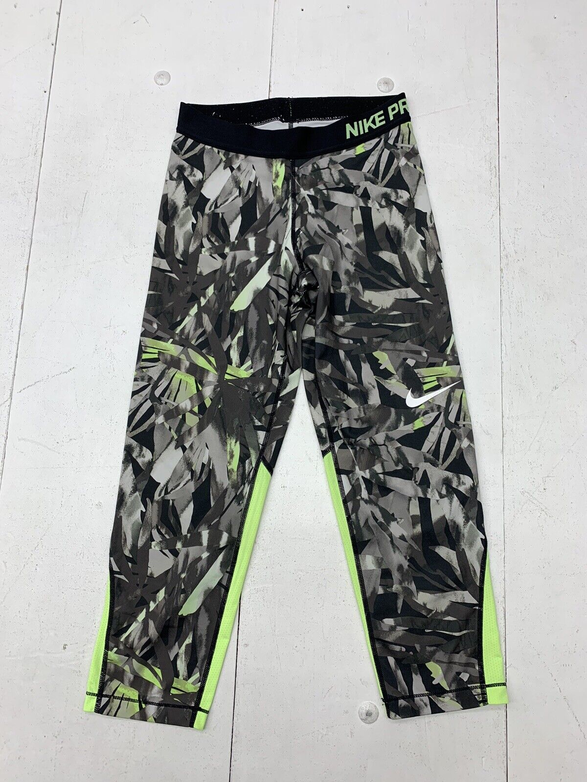 Nike Drifit Womens Green Gray Geometric Print Athletic Leggings Size Small