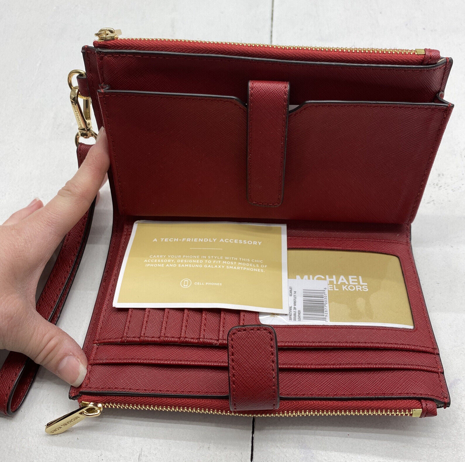 Michael Kors Jet Set Travel Leather Logo Large Double Zip Wristlet Wallet