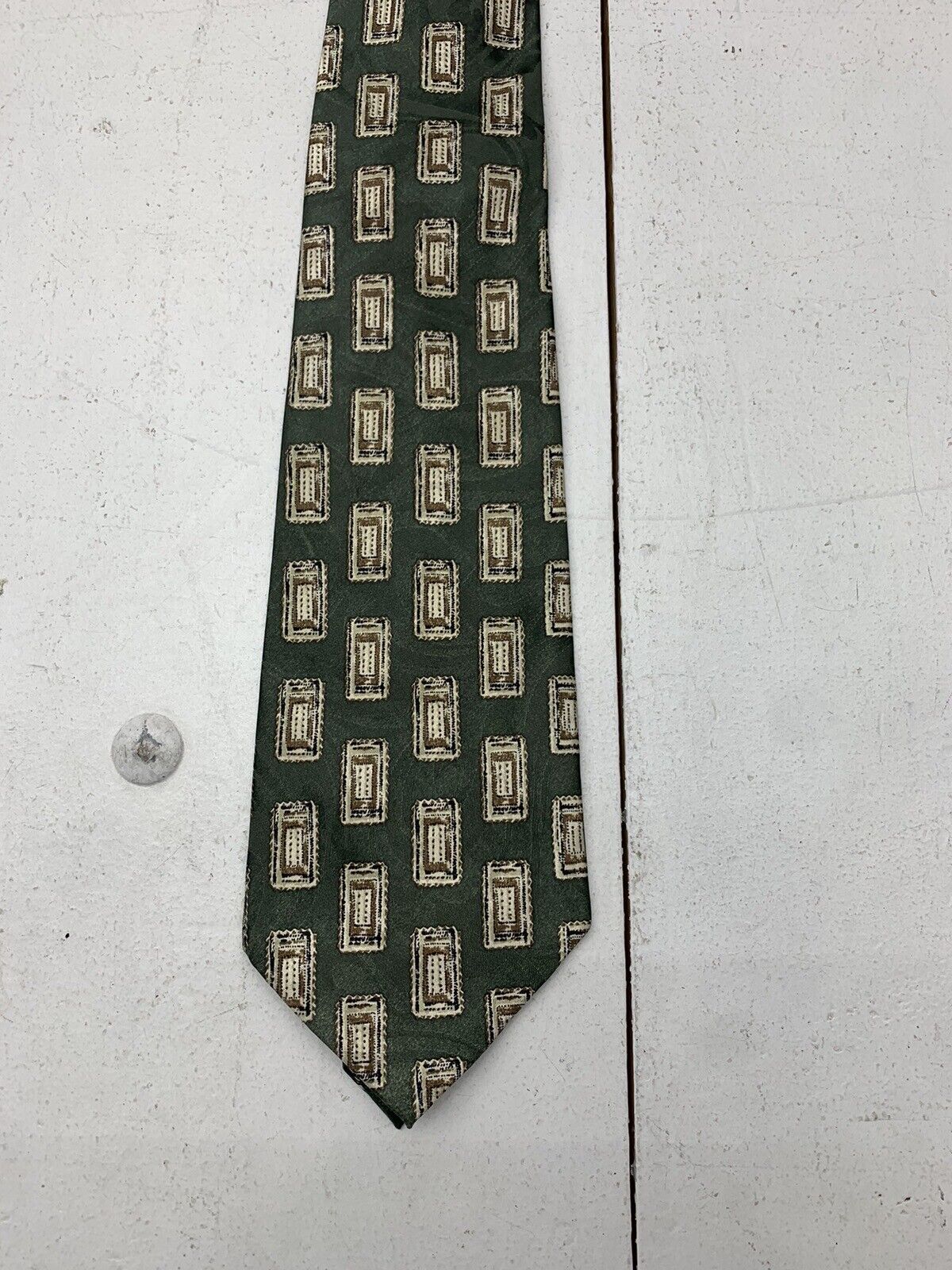 Aldo Baldini Mens Green Rectangle Print Neck Tie
