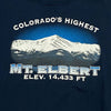 Vintage Mt Elbert Colorado Blue Graphic T Shirt Men Size 2XL Made In USA Single