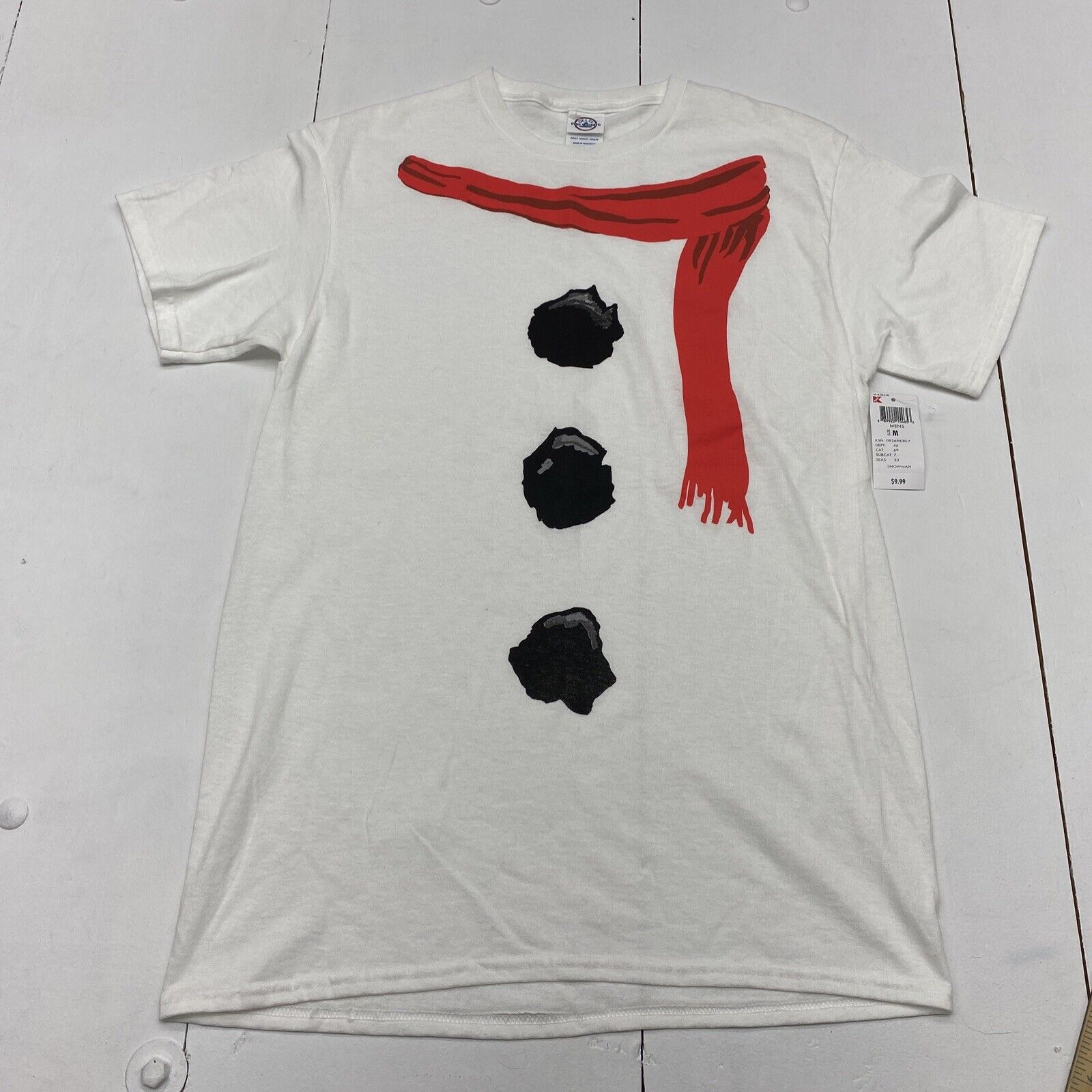 K-Mart Christmas Graphic Print White Short Sleeve T-Shirt Mens Size Medium NEW