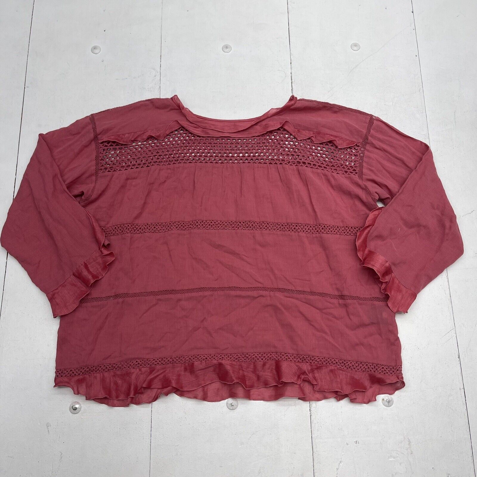 Isabel Marant Chay Striped Lattice Inset Blouse Cranberry Pink Women’s 42 US 10