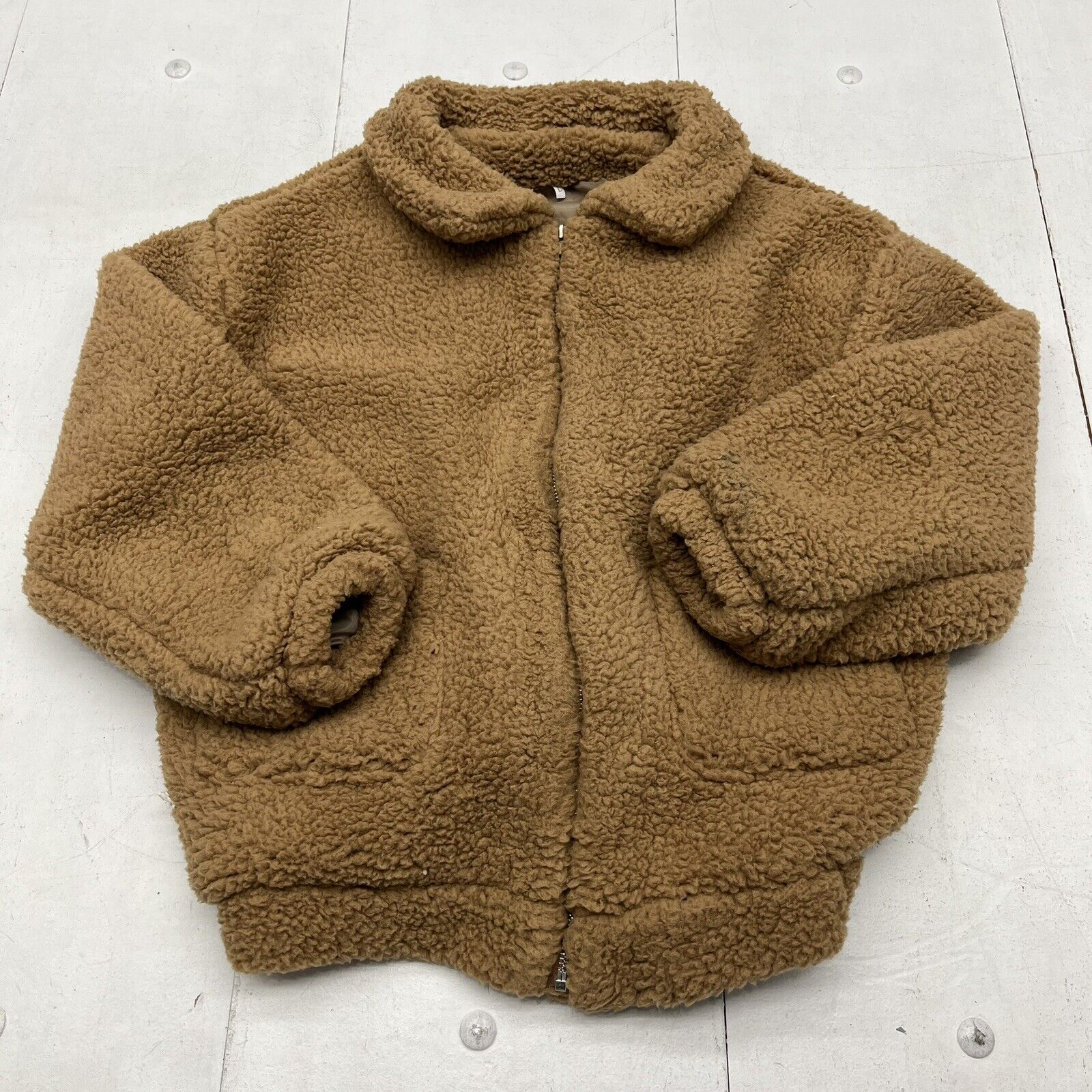 Light Brown Sherpa Zip-Up Jacket Women’s Size Large