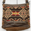 Myra Bag Brown Red Yellow &amp; Tan Aztec Print Leather/Cotton Crossbody Purse*