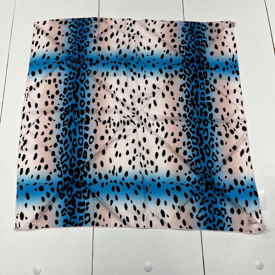 Dior White & Blue Leopard Printed Square 70 Scarf Women's One Size NEW