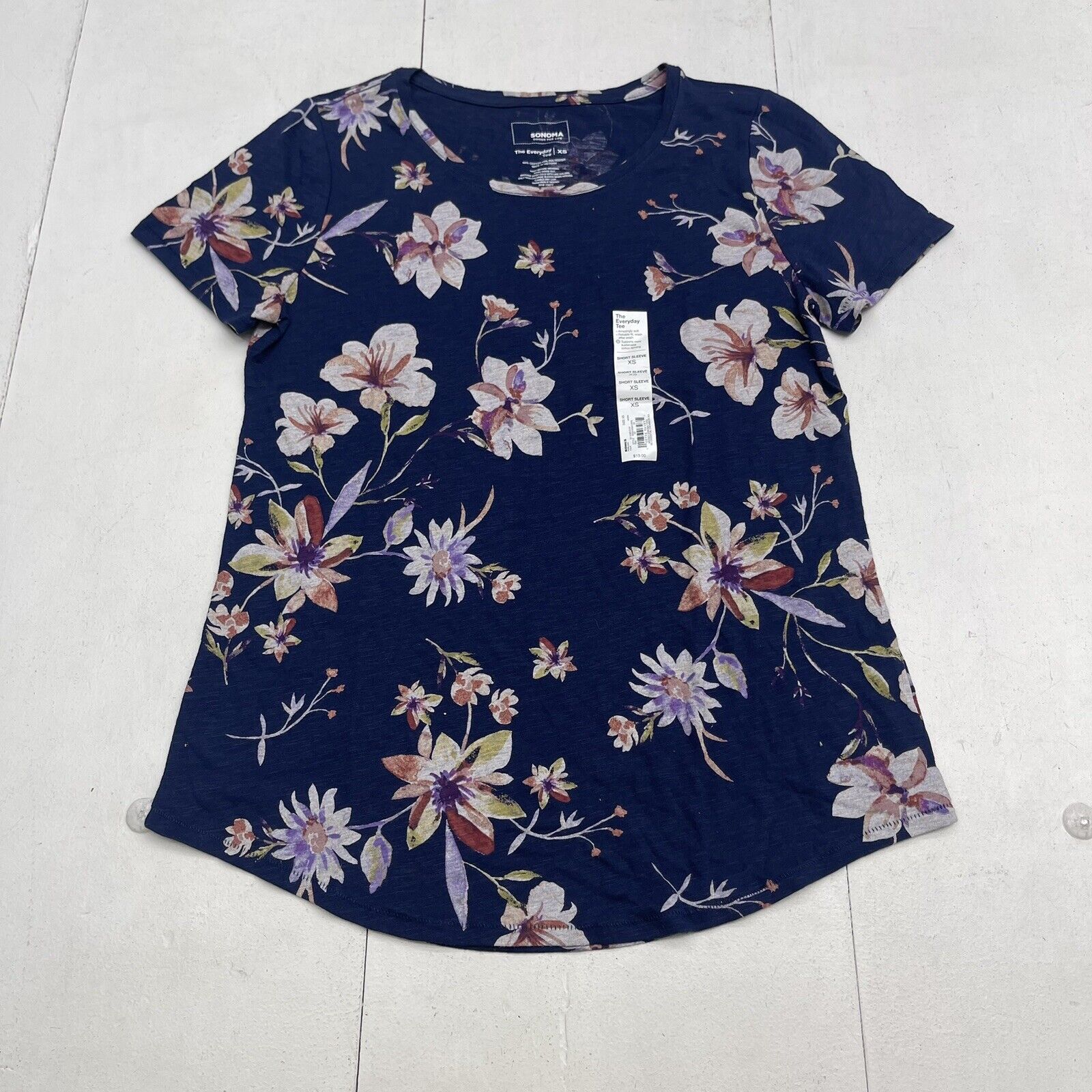 Sonoma Navy Blue Floral Everyday Short Sleeve Tee Women’s XS New