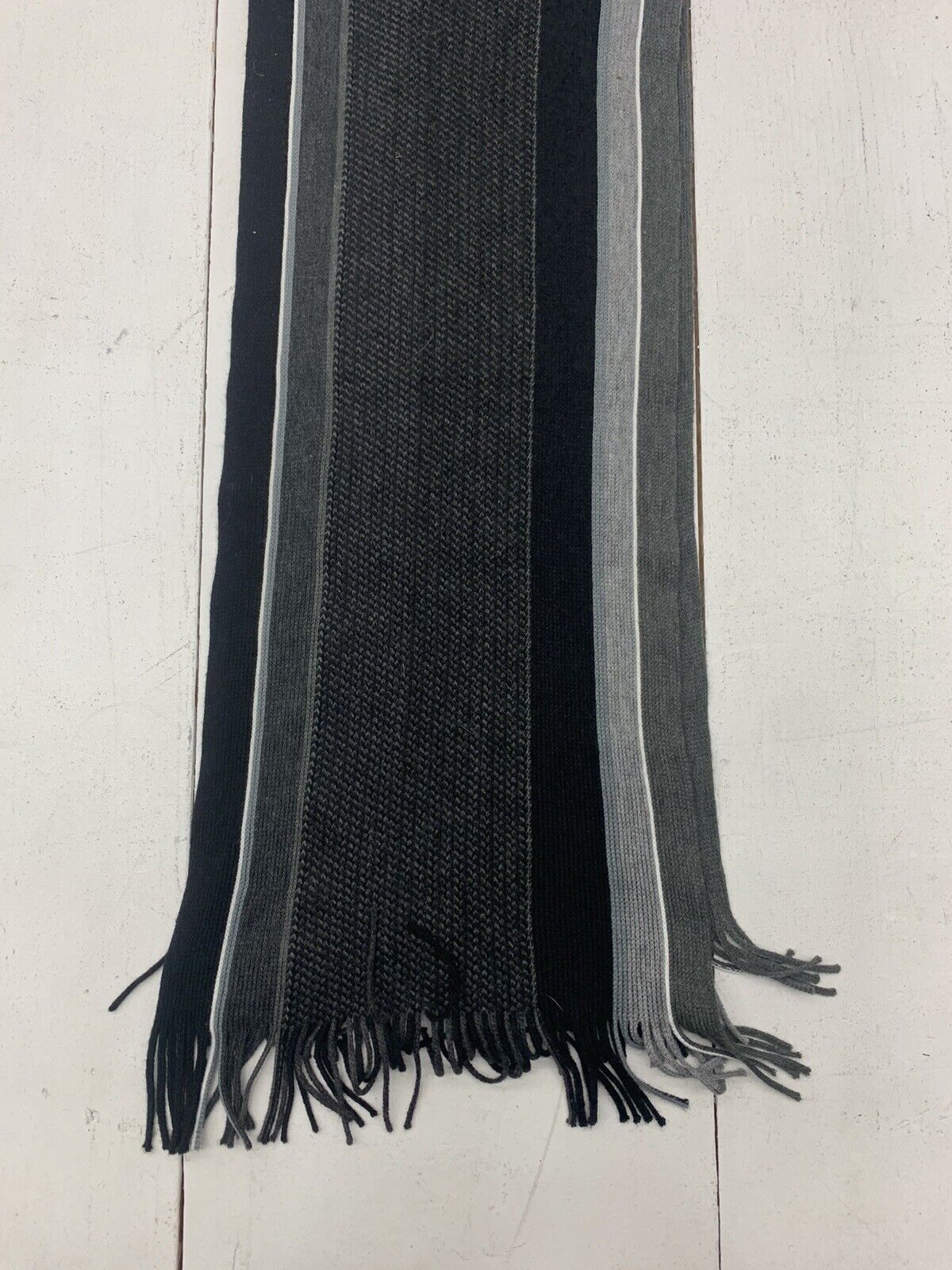 Womens Black Grey Striped Tassel Scarf One Size