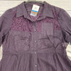 Free People Eggplant 3/4 Sleeve Button Up Lace Tunic Shirt Women Size 12 NEW