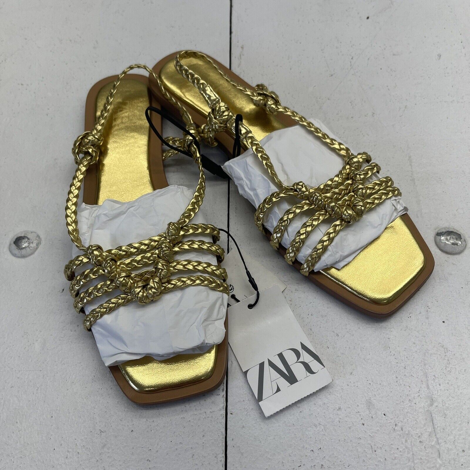 Zara Gold Woven Rope Sandals Women's Size 9 New - beyond exchange