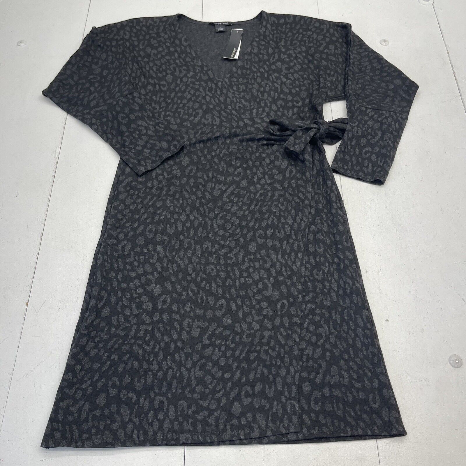 Lundstrom Black Leopard Print Wrap Dress Women’s Size 12 New