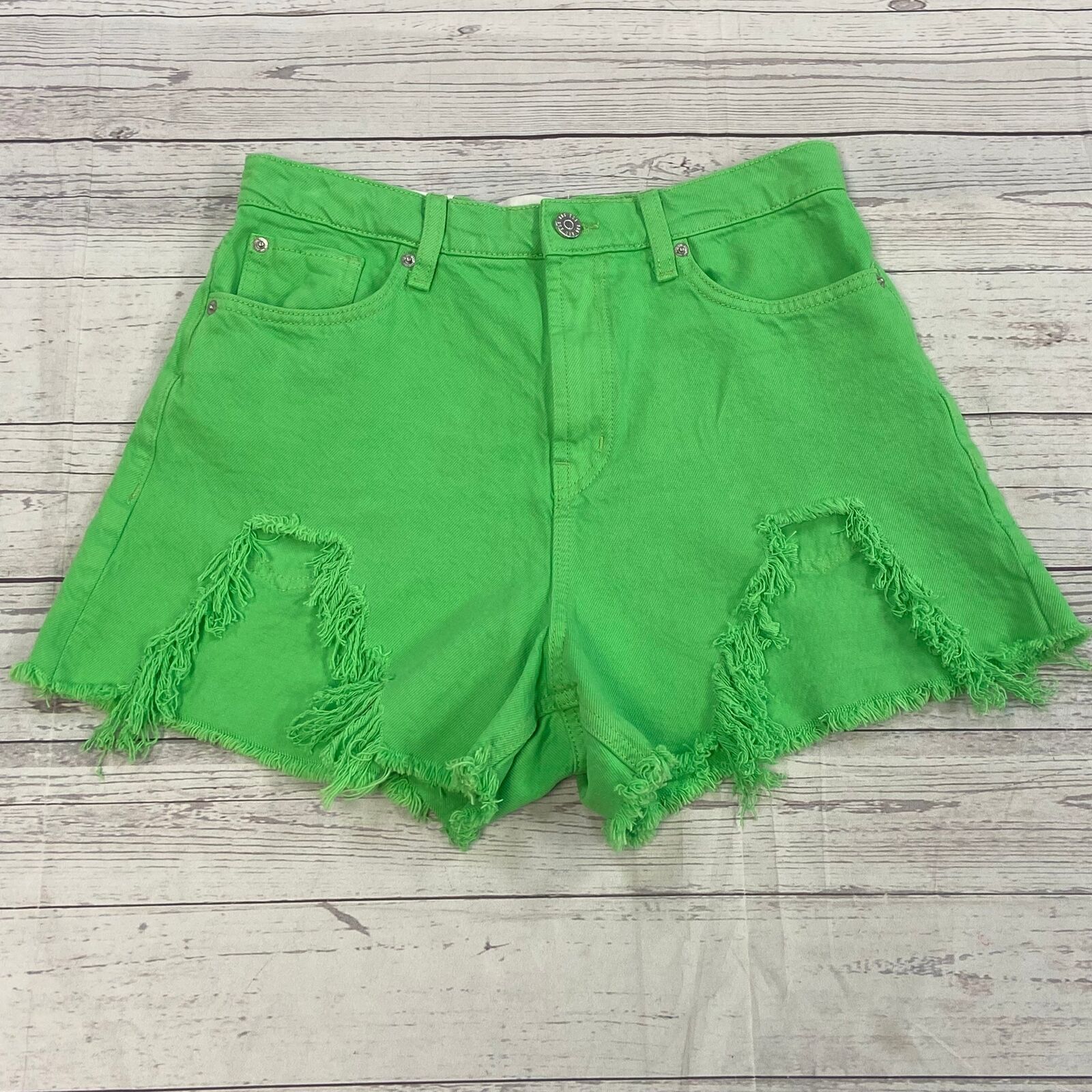 BDG Neon Green Distressed Denim Jean Cut-Off A-Line Shorts Women Size -  beyond exchange | Shorts