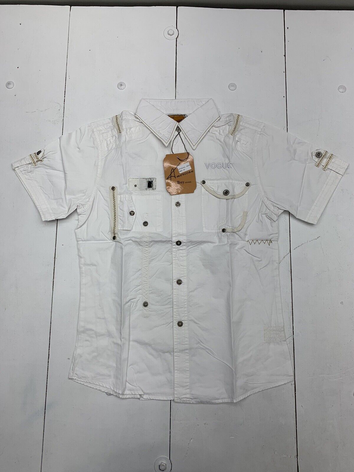American Boy Mens White Short Sleeve Button Up Shirt Size Medium