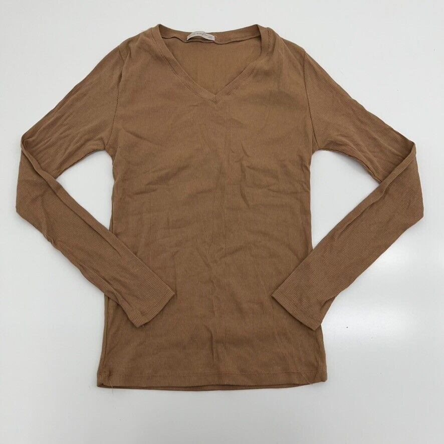 Active Basic Caramel Brown Ribbed Long Sleeve T-Shirt Women's Size Large
