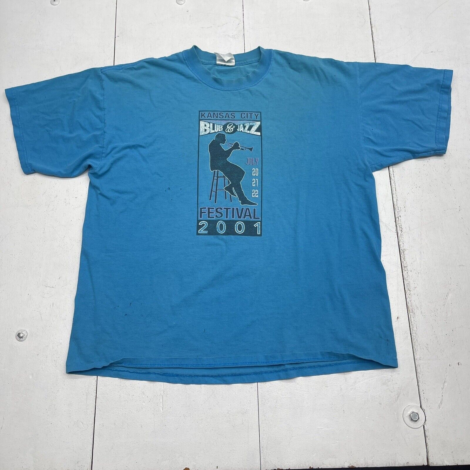 Vintage Kansas City Blues & Jazz Festival Blue T Shirt Size XL