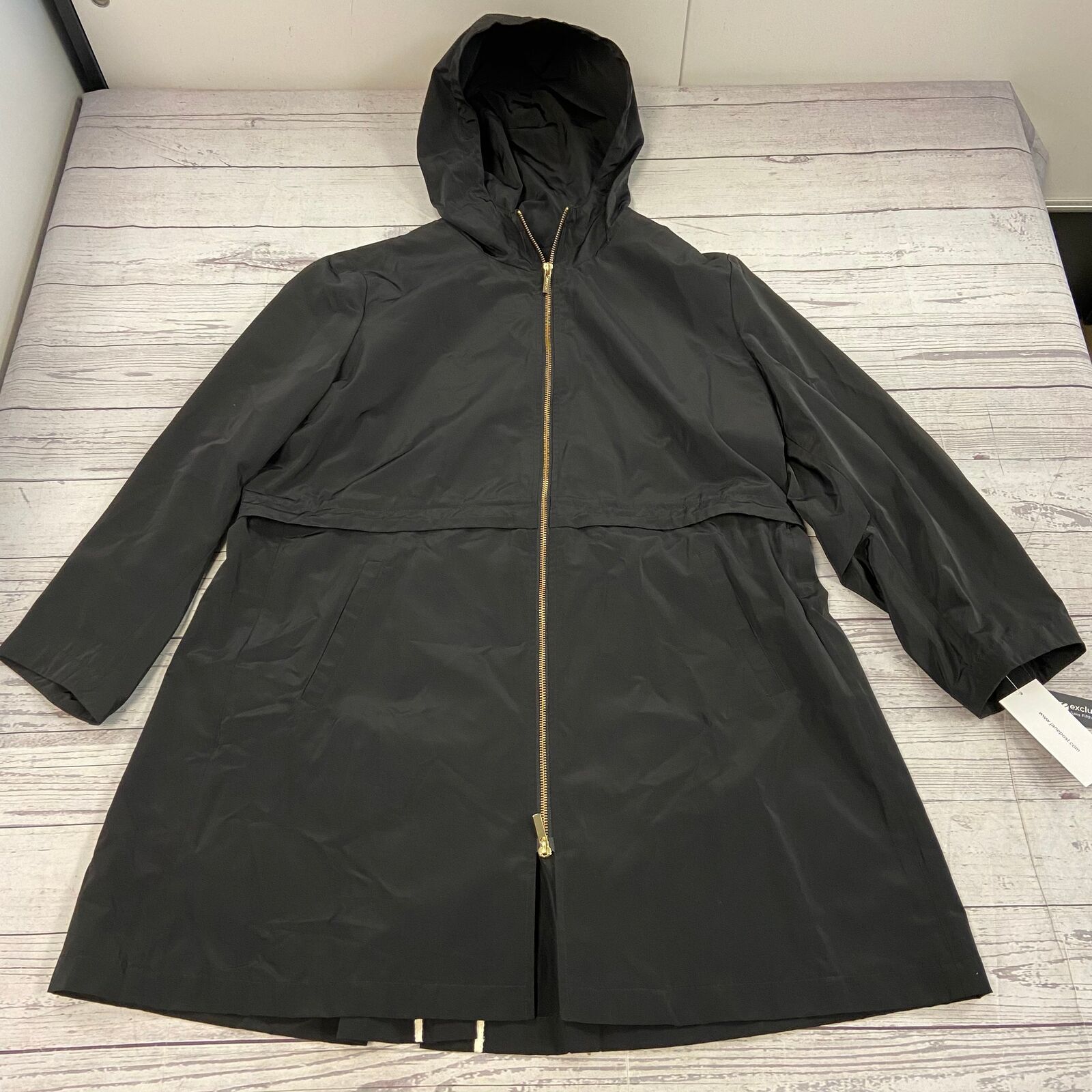 Jane Post Black Zip Up Hooded Trench Rain Coat Jacket Women Size XL NEW