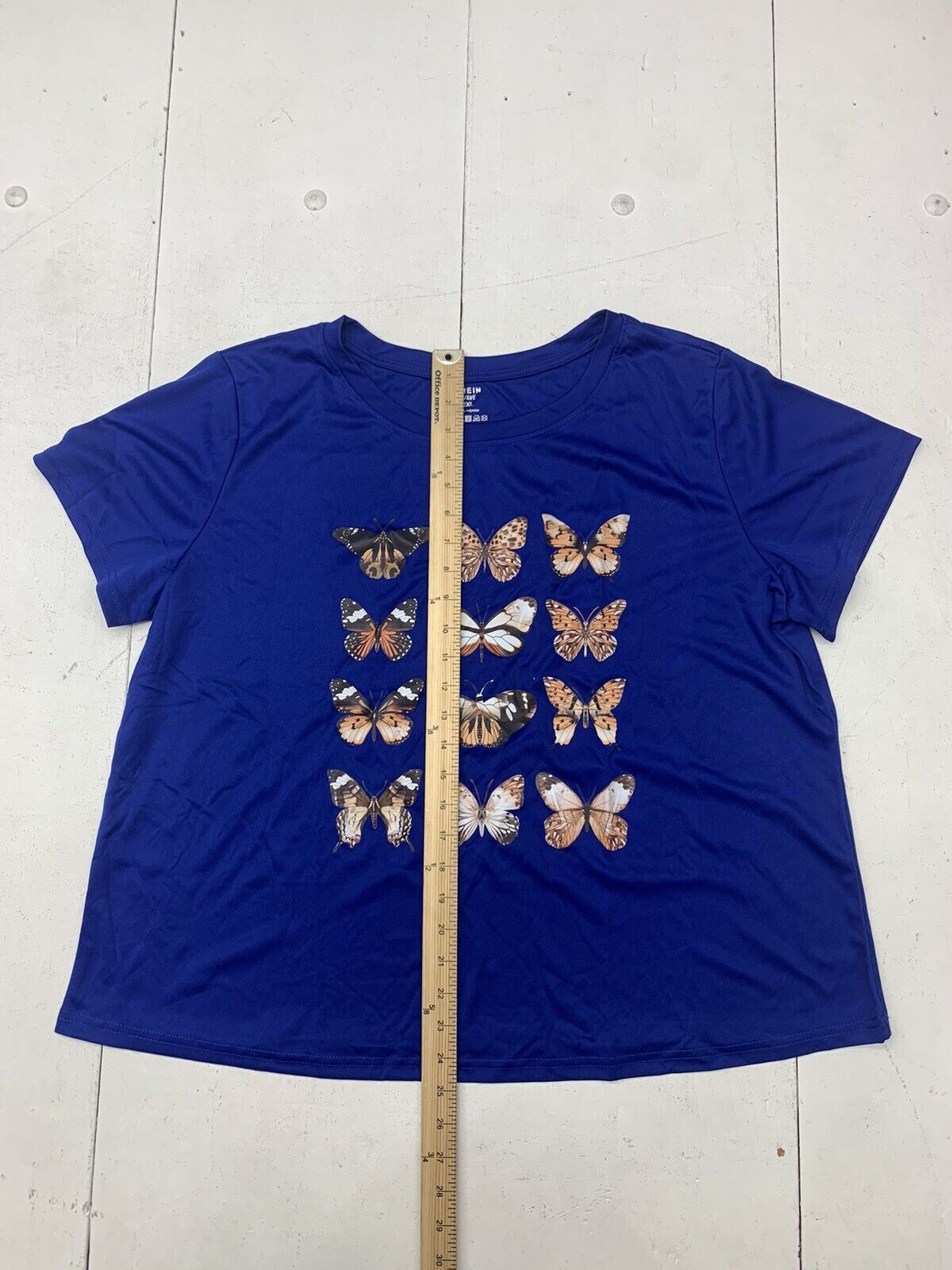 Shein Curve Womens Blue Butterfly Graphic Short Sleeve Tee Size