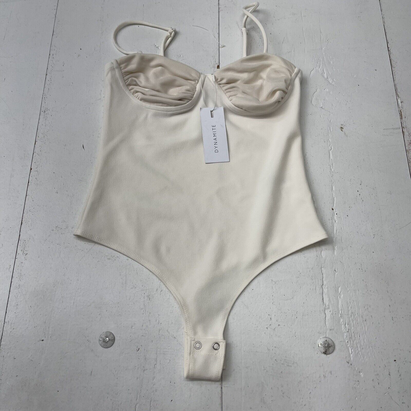 Dynamite Just A Corps Mesh Bare Bodysuit Ivory Women’s Petite Small New Defect