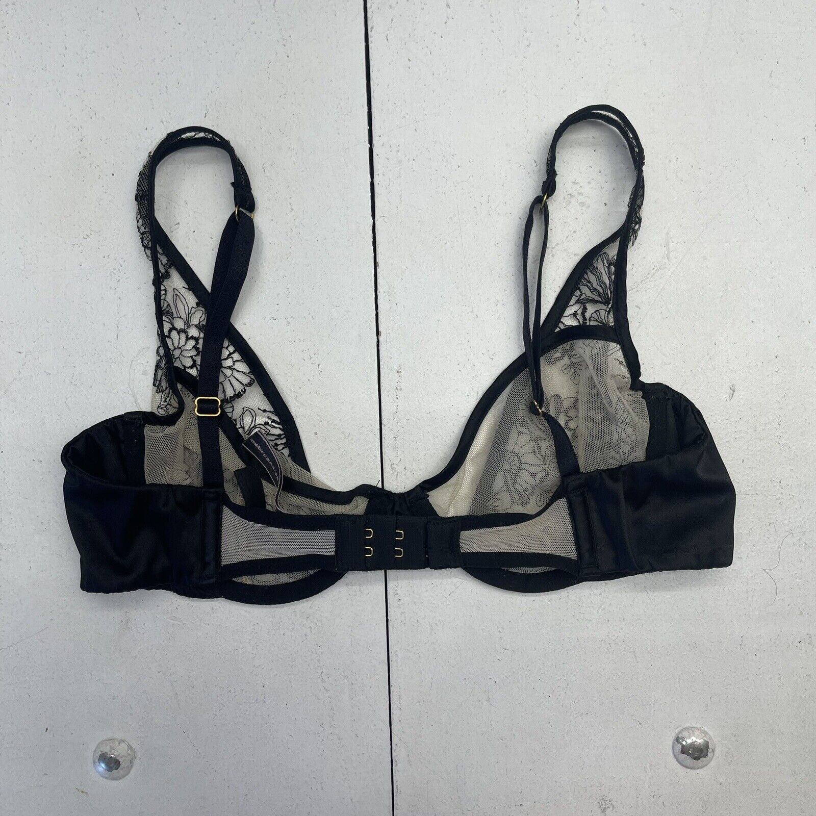 Victoria's Secret Black Lace Mesh Plunge Bra Women's Size 34C