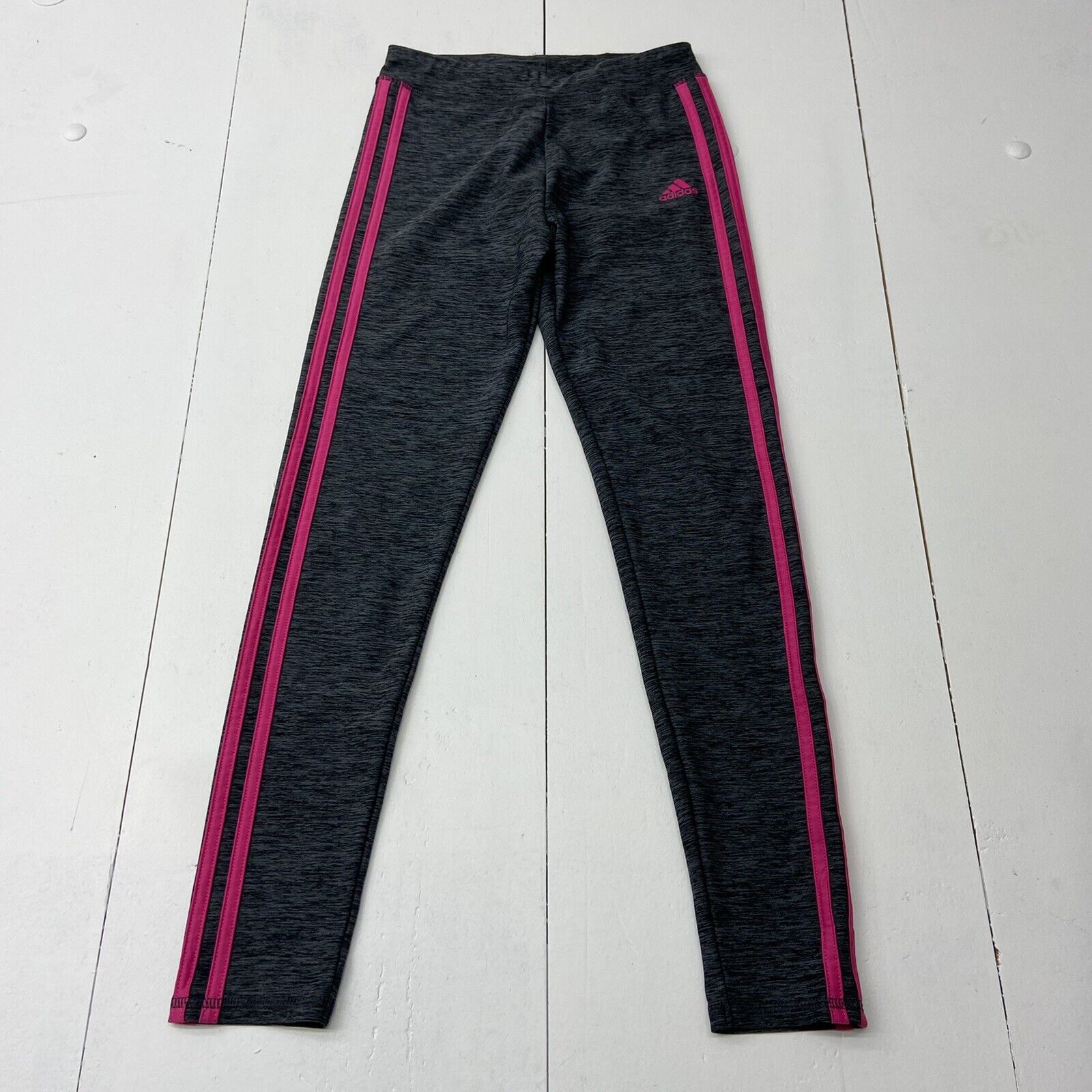 Adidas Gray Pink Piping Athletic Leggings Pants Youth Girls Size Large