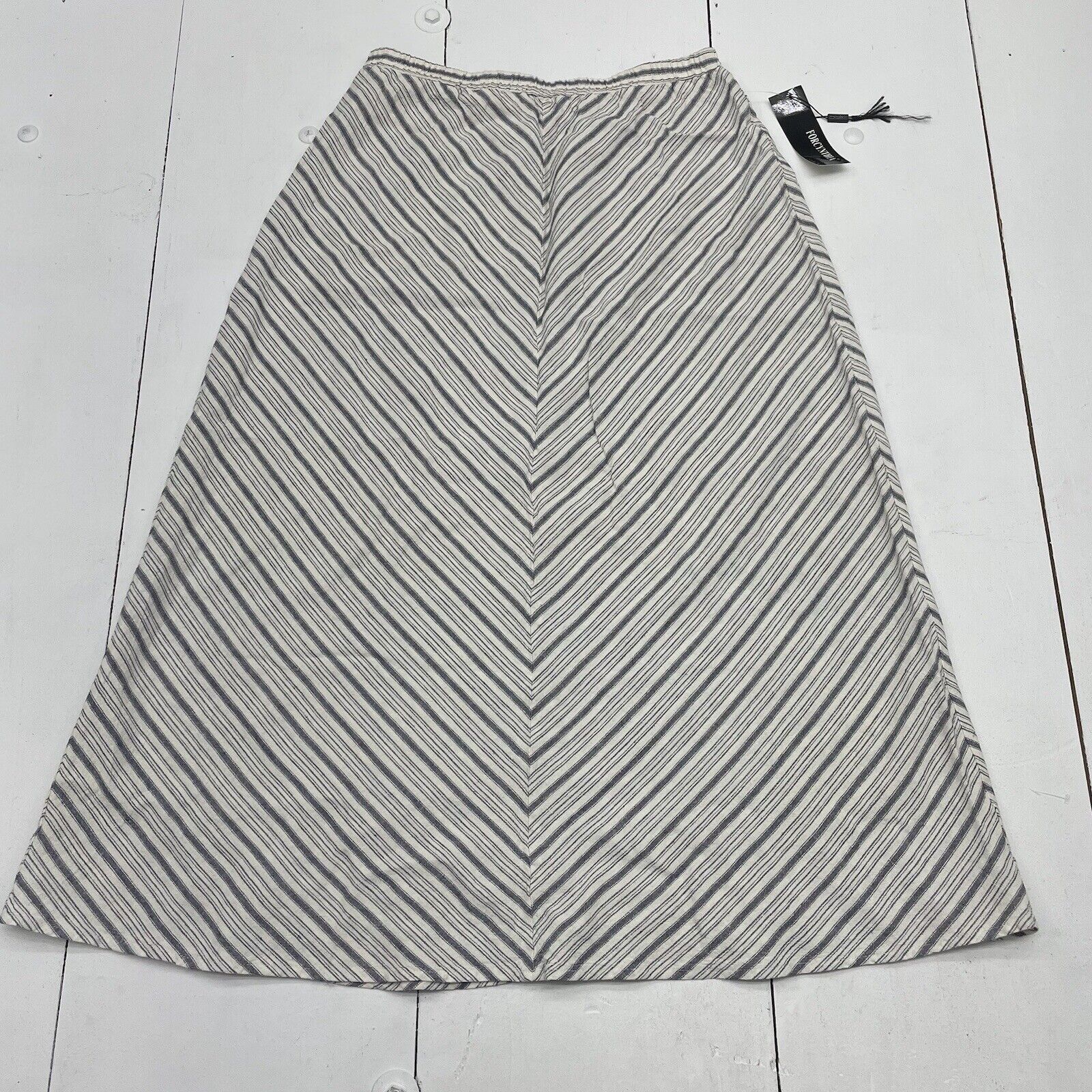 For Cynthia Blue White Midi Skirt Linen Elastic Waist Women Size Large NEW