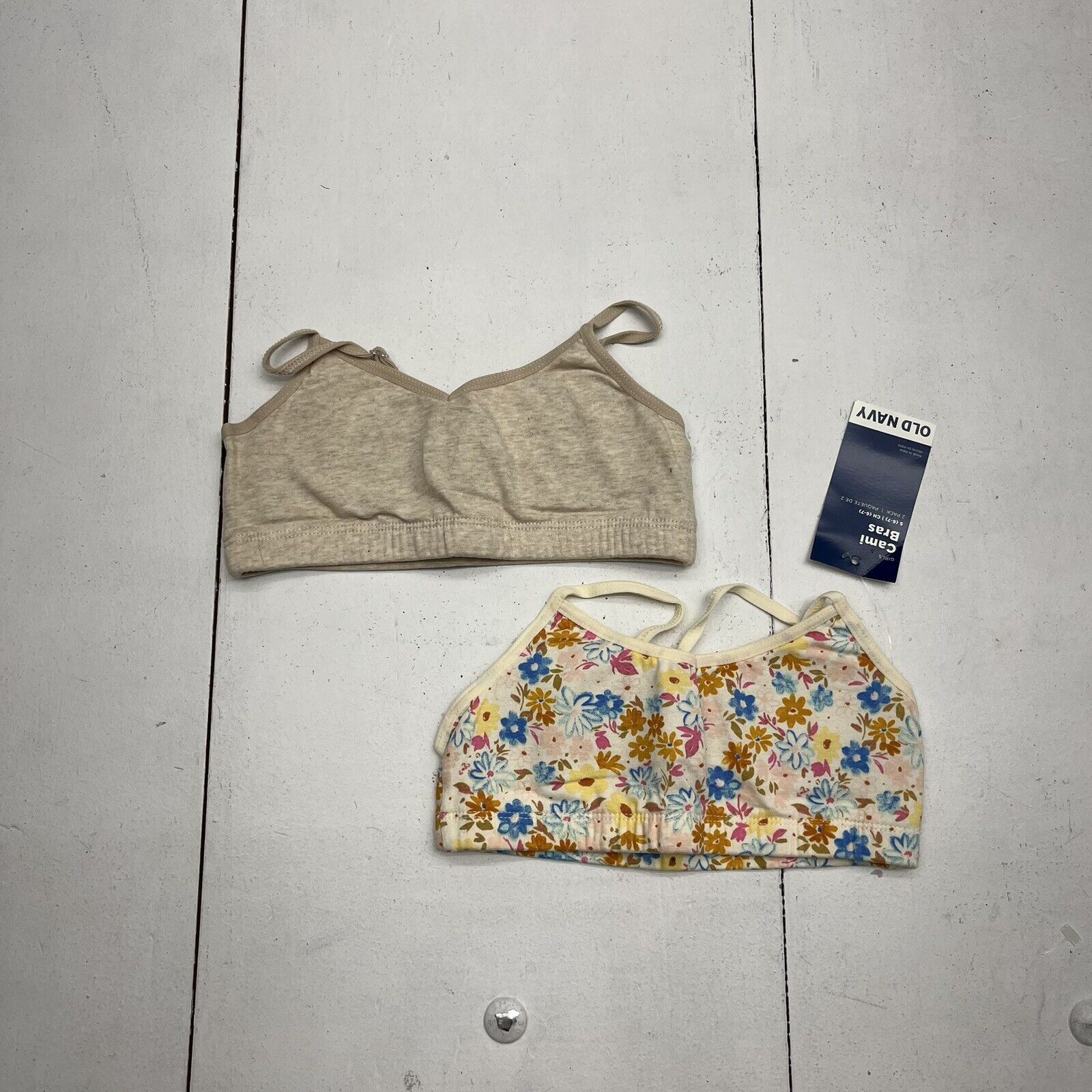 Old Navy Cream & Flower Jersey-Knit Padded Starter Bra 2Pk Girls Size S NEW