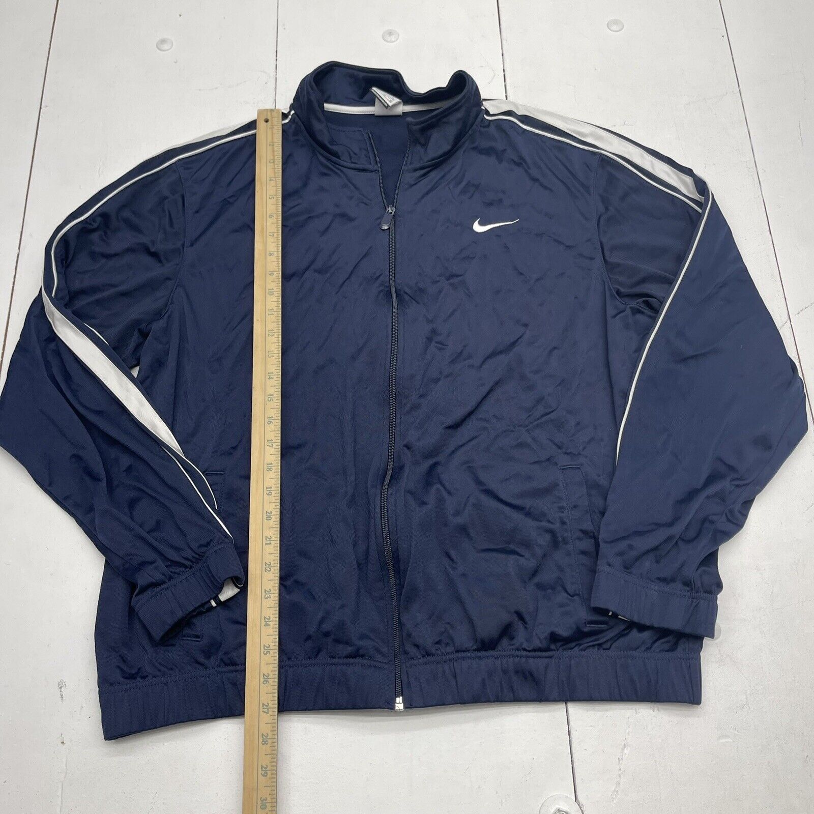 Nike Navy Blue Full Zip Satin Track Jacket Mens Size XL - beyond