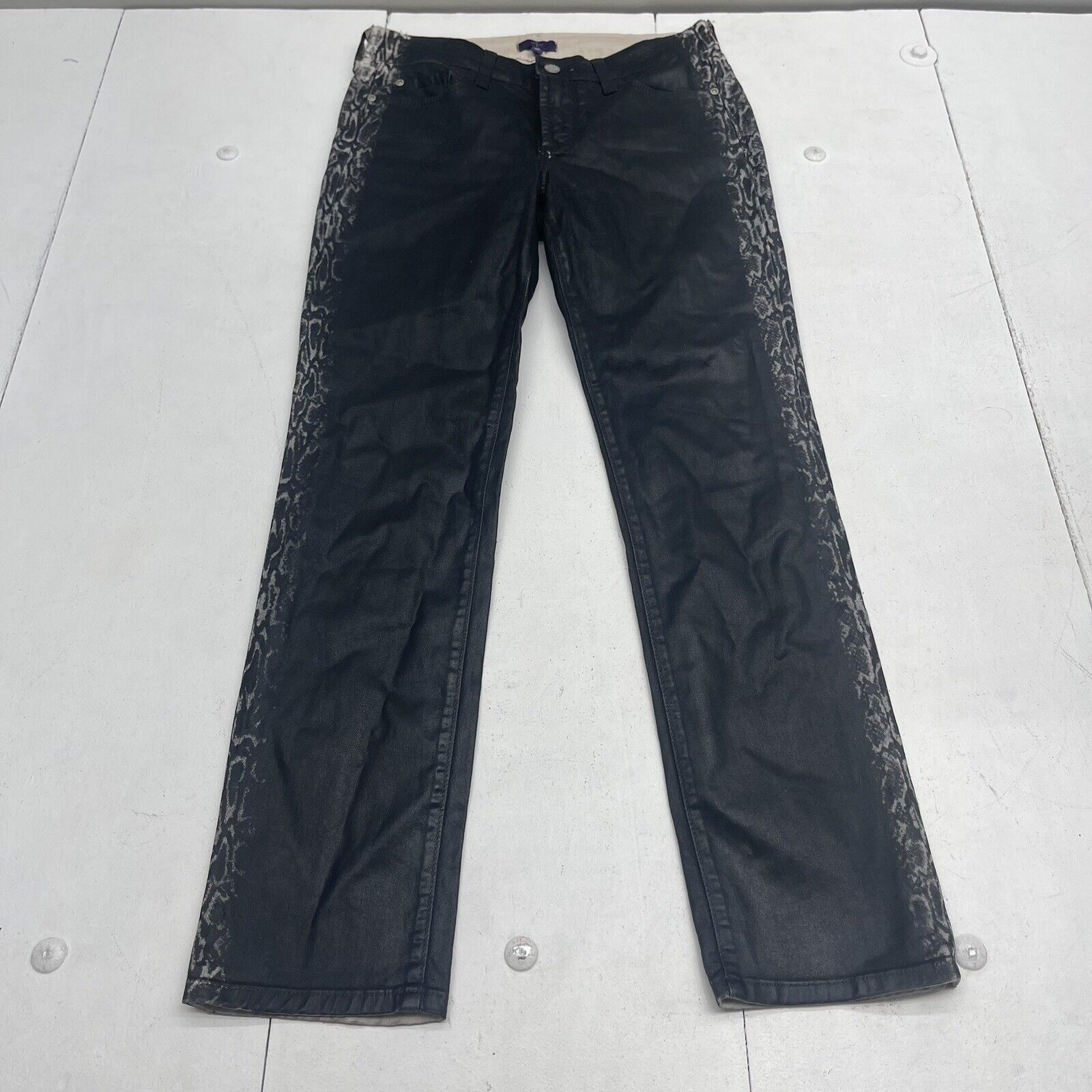 NYDJ Sherri Black Faux Leather Coated Skinny Jeans Women’s Petite 4