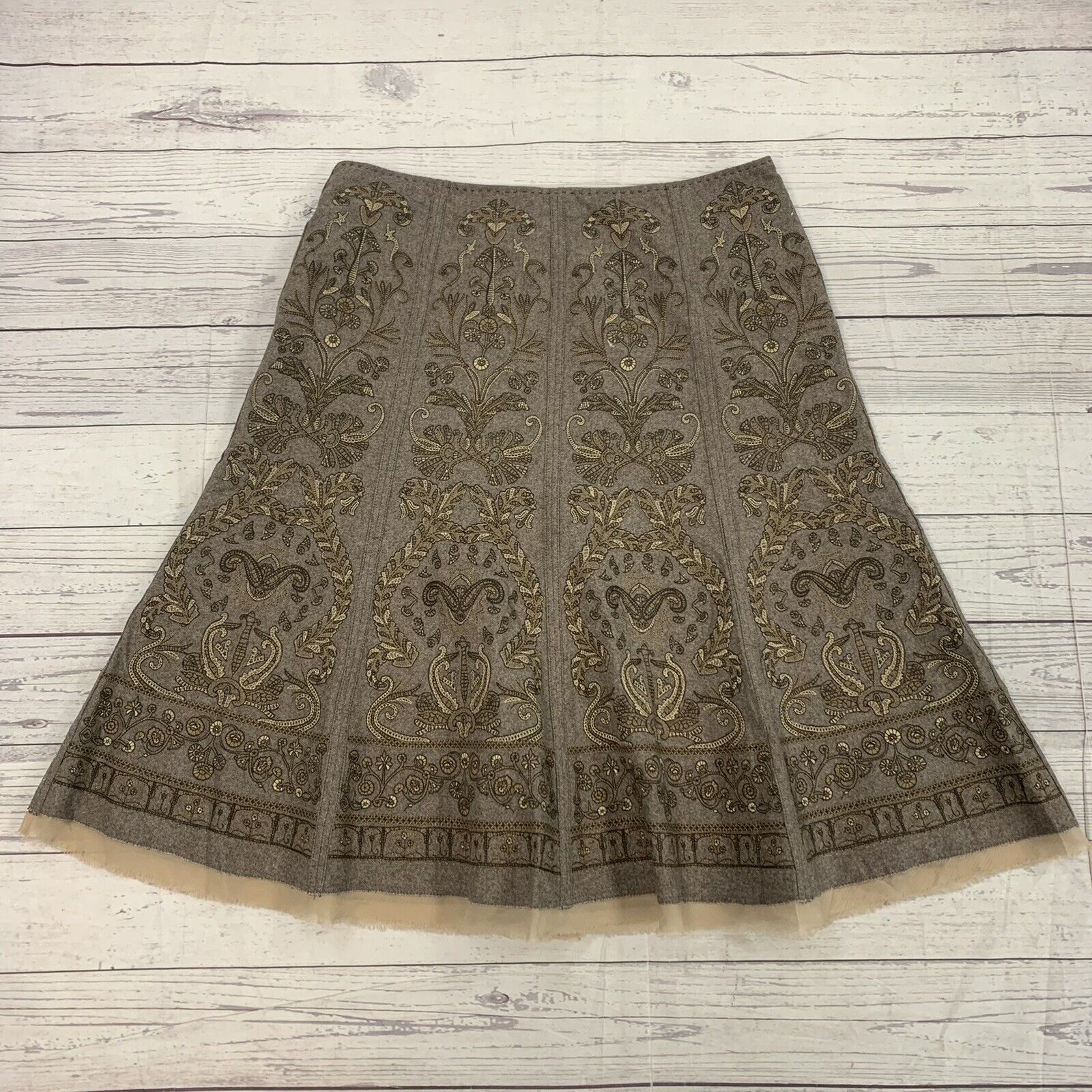 Elie Tahari Womens Beige embroidered Evita lined skirt size 12