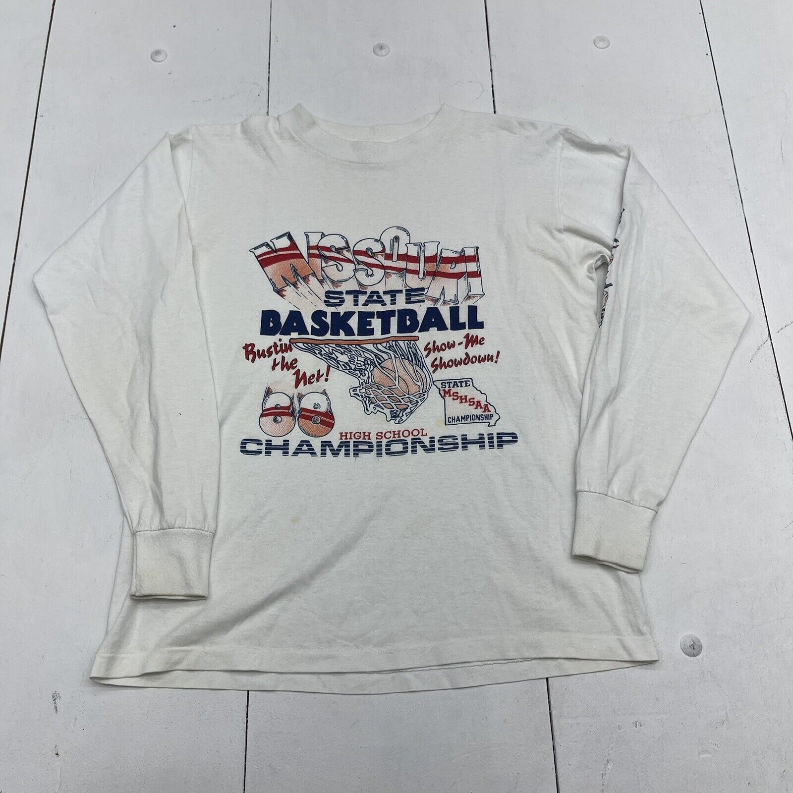 Vintage Alore White Missouri State Basketball Long Sleeve Graphic T Shirt Large