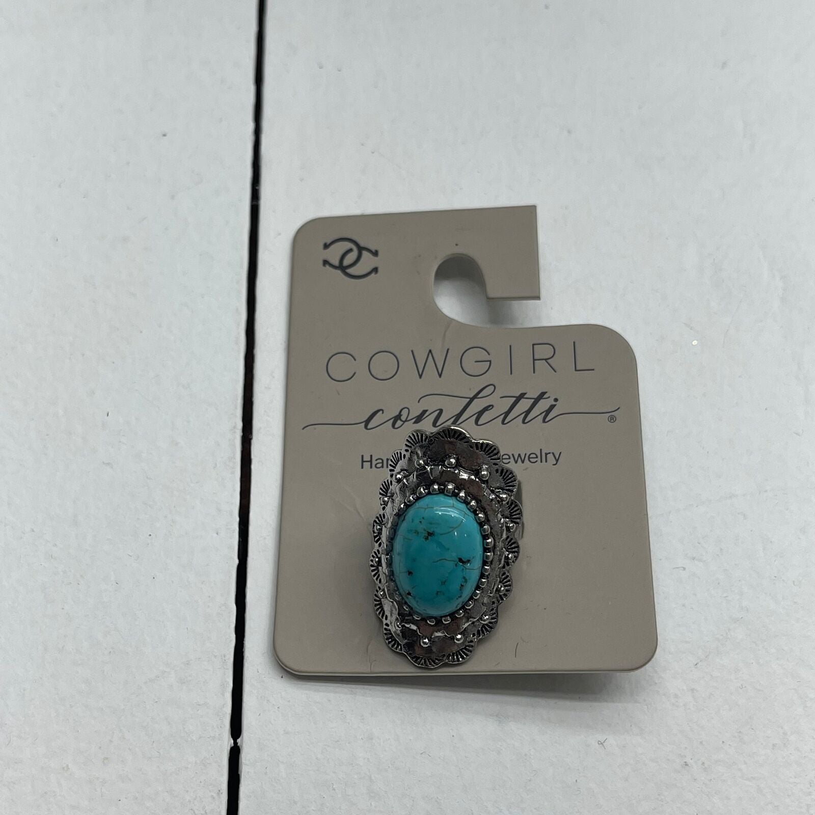 Cowgirl Confetti Turquoise Oval Concho Ring One Size New