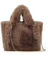 Small Coffee Crossbody Tote Bag Shoulder Bag Fleece Faux Fur Hobo Handbag New