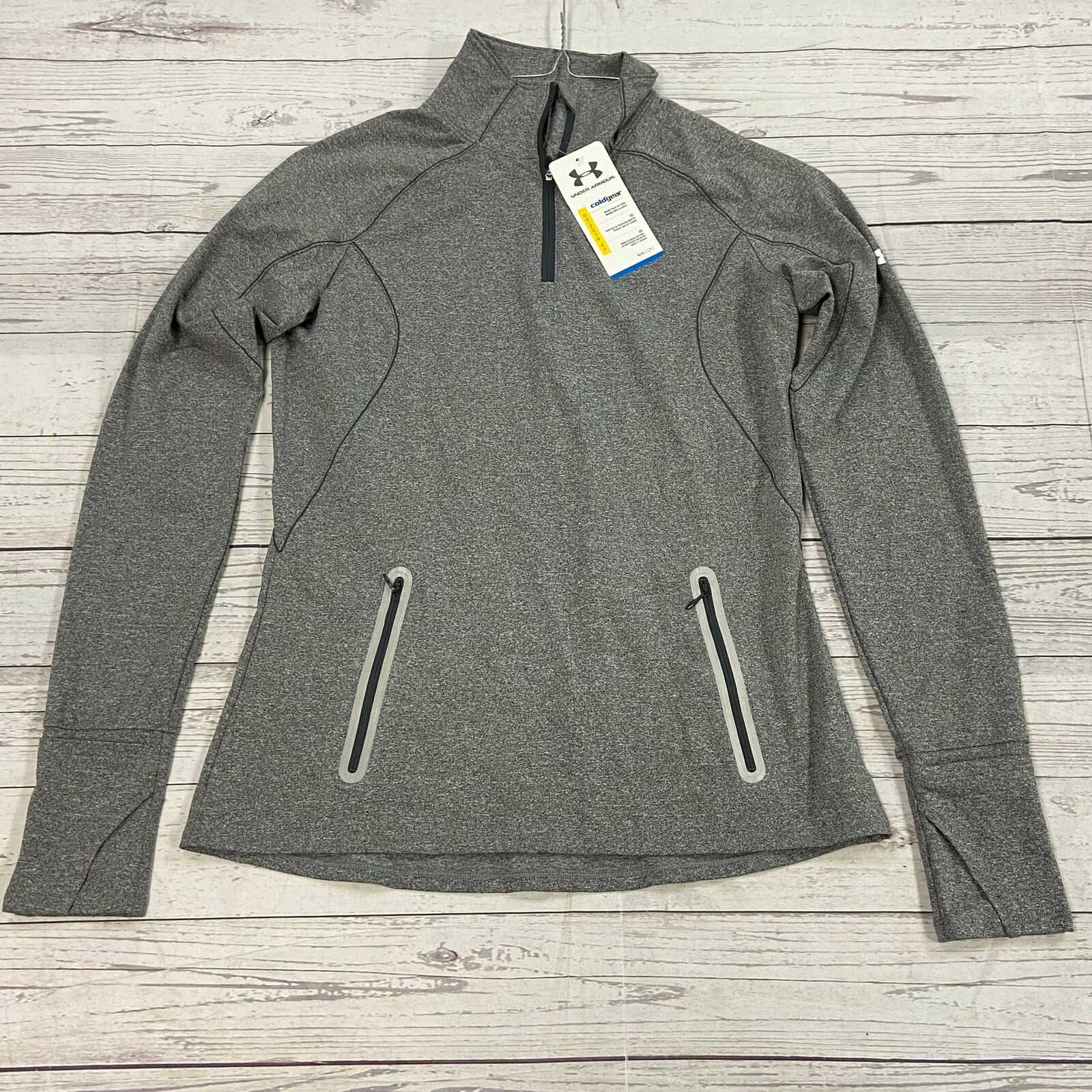 Under Armour Gray 1/4 Zip Pullover Long Sleeve Shirt Woman’s Size M NEW Semi Fit