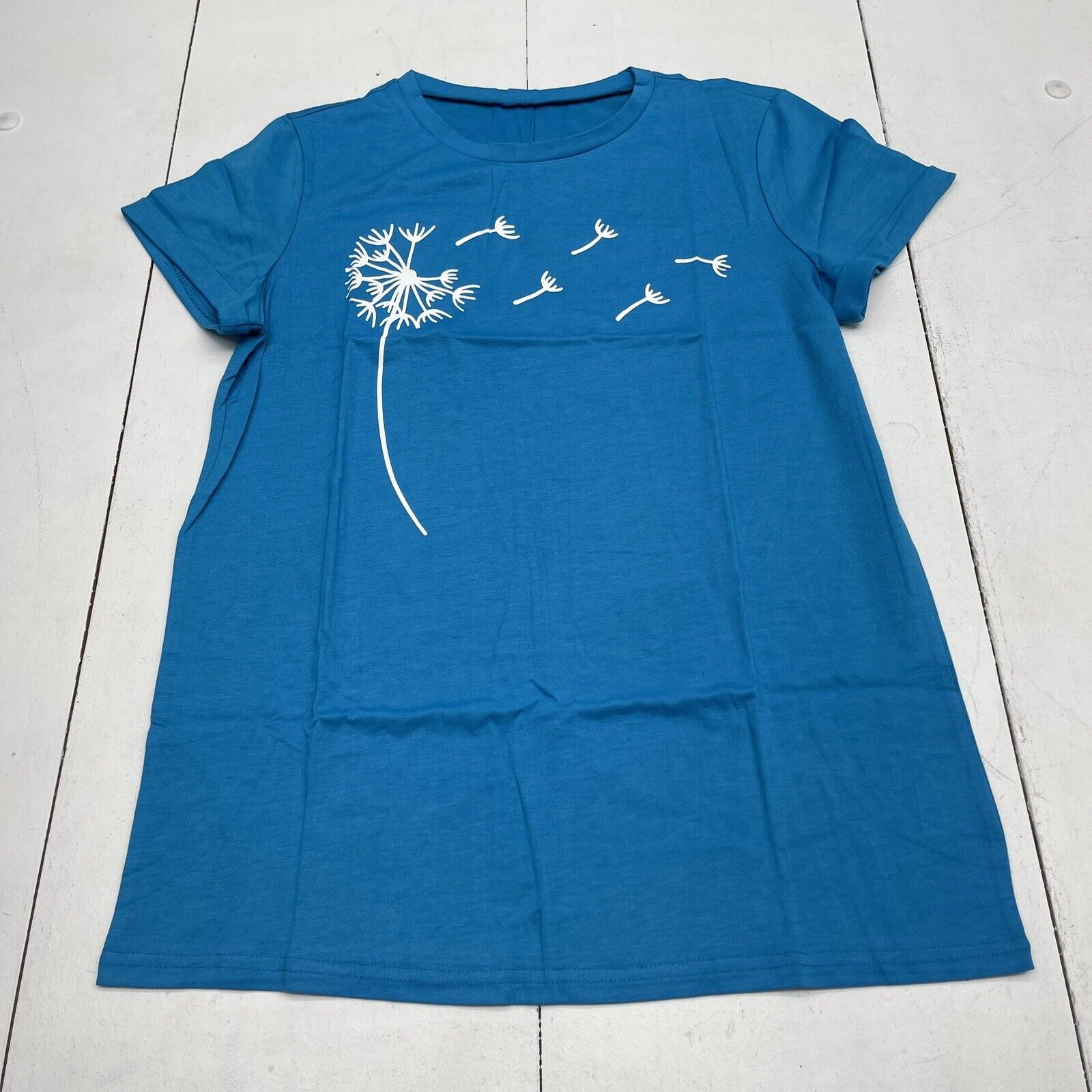 Cicy Bell Blue Dandelion Print Short Sleeve T Shirt Women’s Medium New