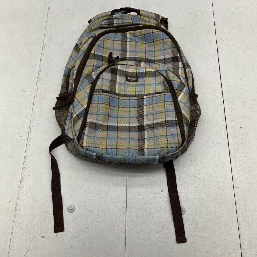 Thirty-One Blue & Brown Plaid 18" Full Size Backpack