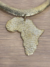 Choker Necklace Africa Pendant Hammered Metal Gold Tone